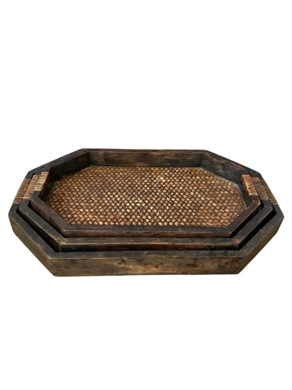 Brown Wooden Set of 3 Nesting Serving Trays